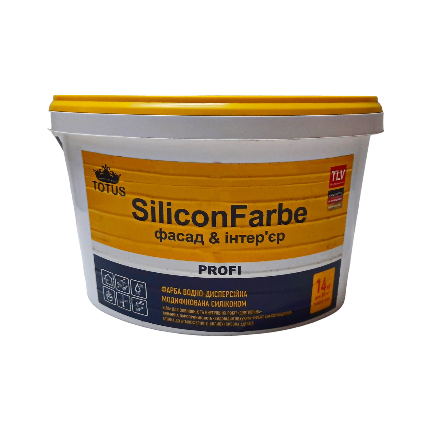 Фарба фасадна TOTUS Silikonofarbe сіліконова, акрилова, водоемульсійна, мат білий 14 кг